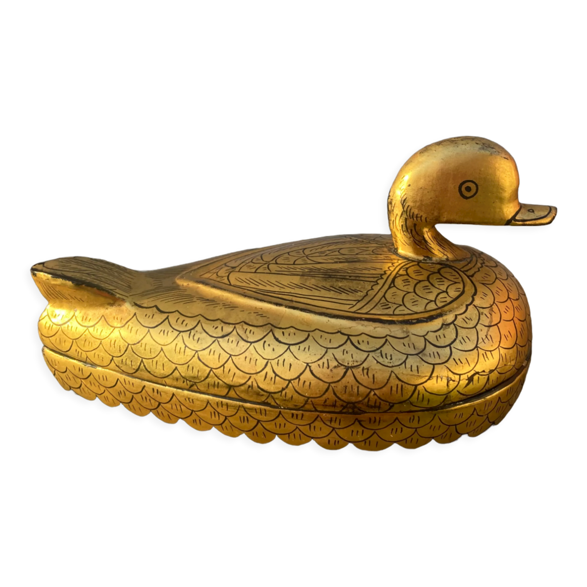 Golden lacquered wooden duck from Burma mid-twentieth forming a box