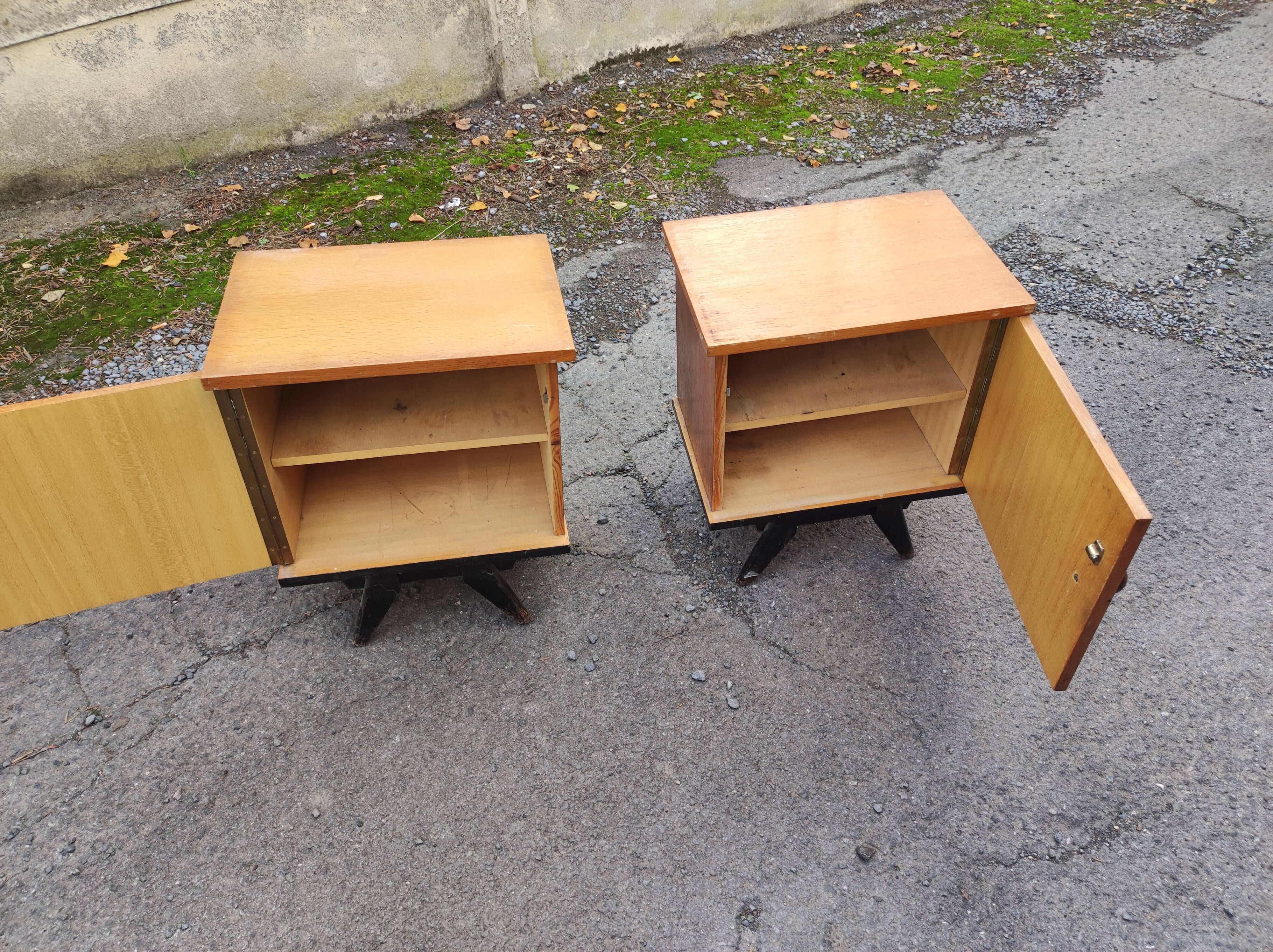 Pair of wooden bedside tables feet vintage compass