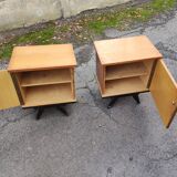 Pair of wooden bedside tables feet vintage compass