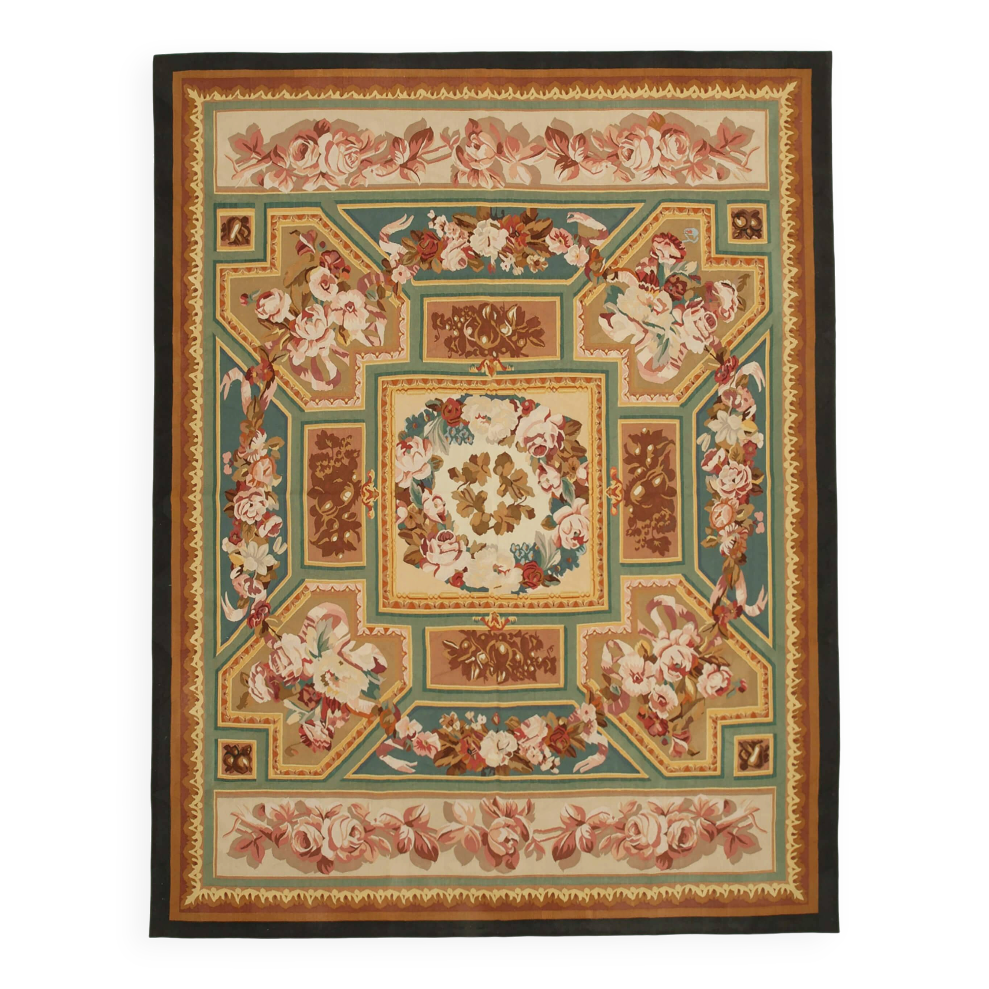 Handmade European Vintage Aubusson Kilim 280 cm x 369 cm
