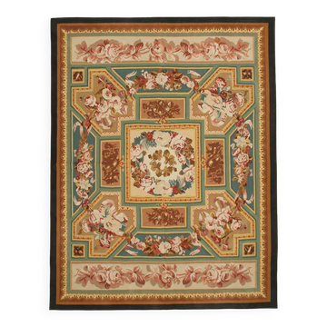 Handmade European Vintage Aubusson Kilim 280 cm x 369 cm