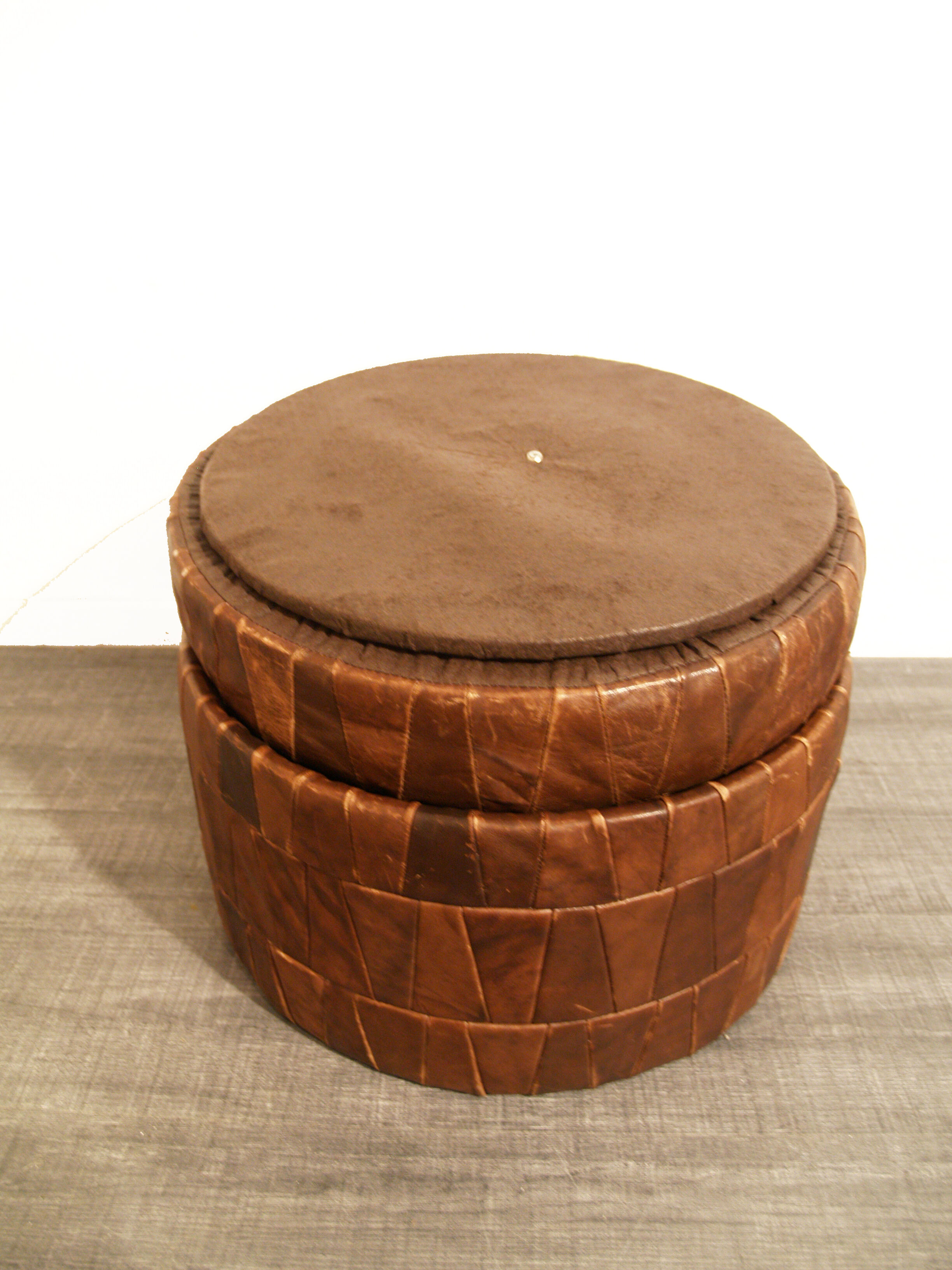 Patchwork leather storage pouf, 1970s