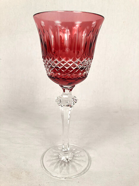 Set of five large colored crystal foot glasses