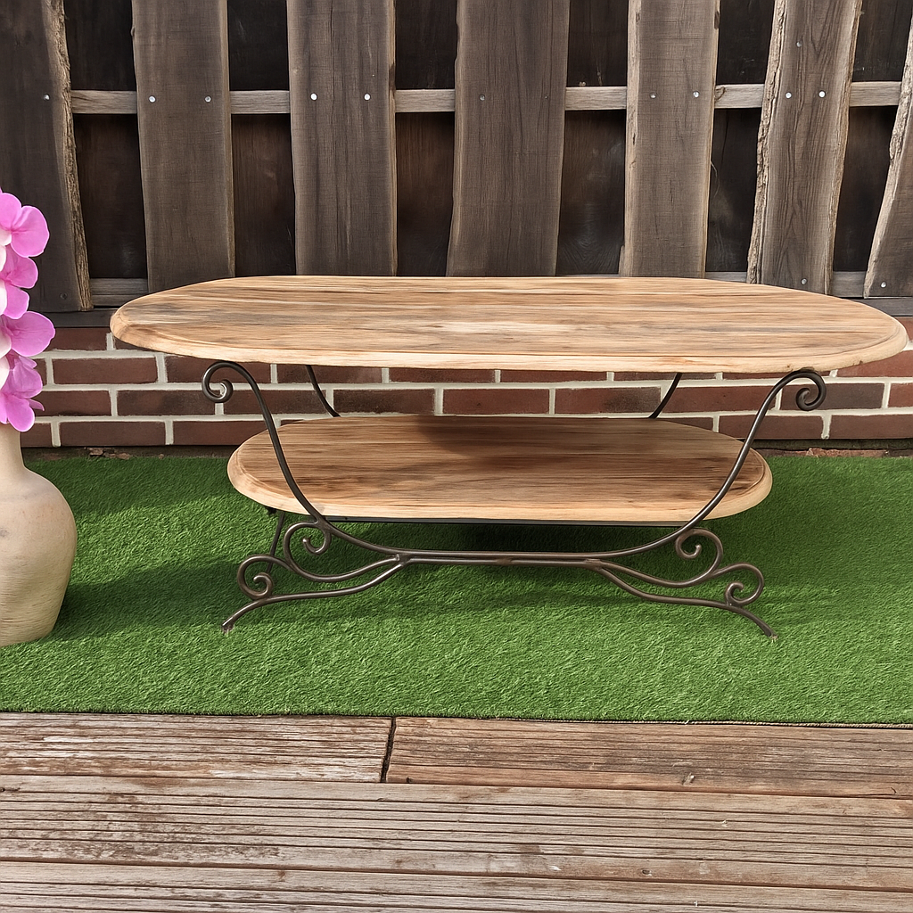 Table de caractère acacia et fer forgé