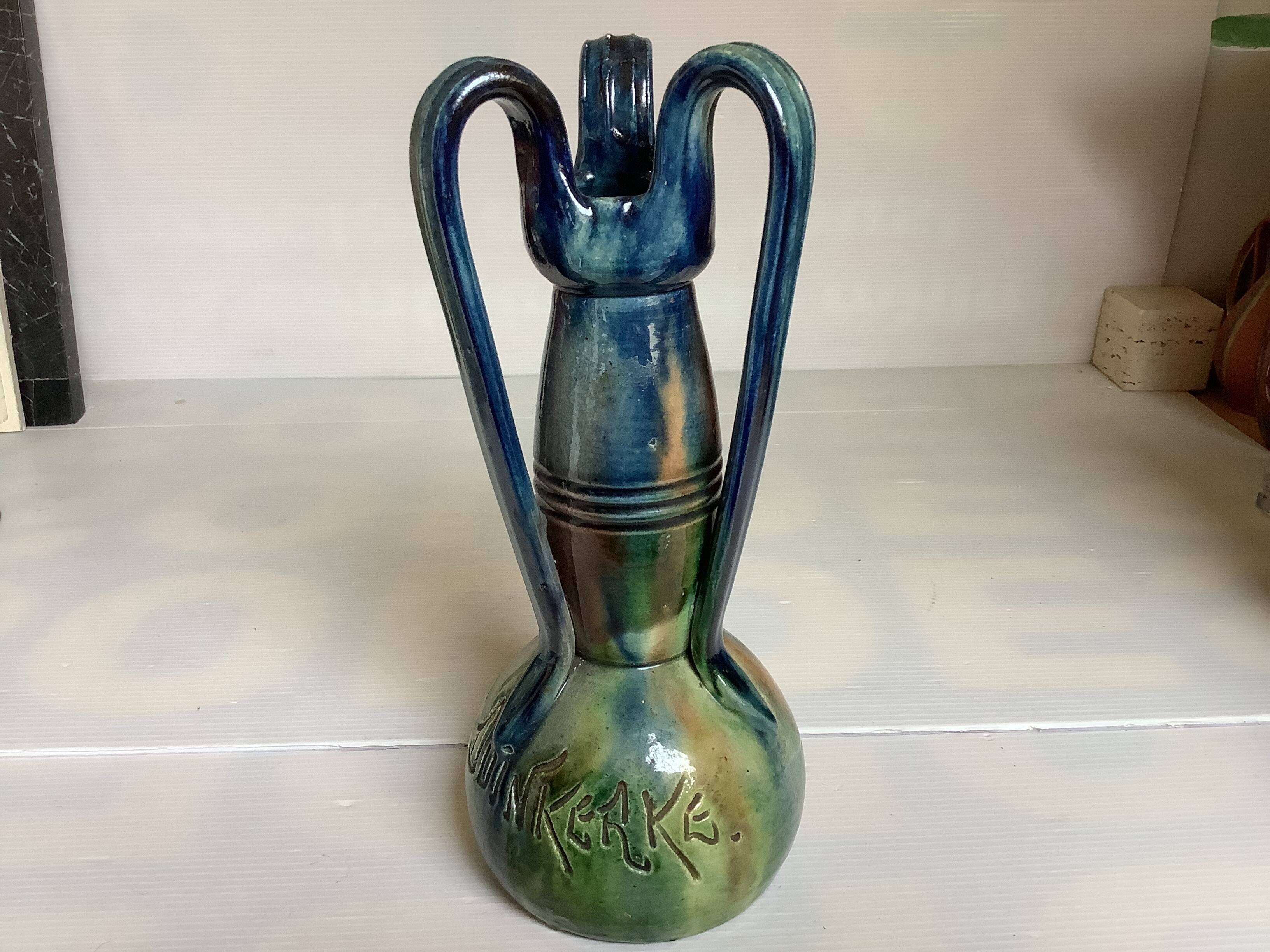 Ancient vase with 3 handles, Oost Duinkerke style, Thulin, Belgium.