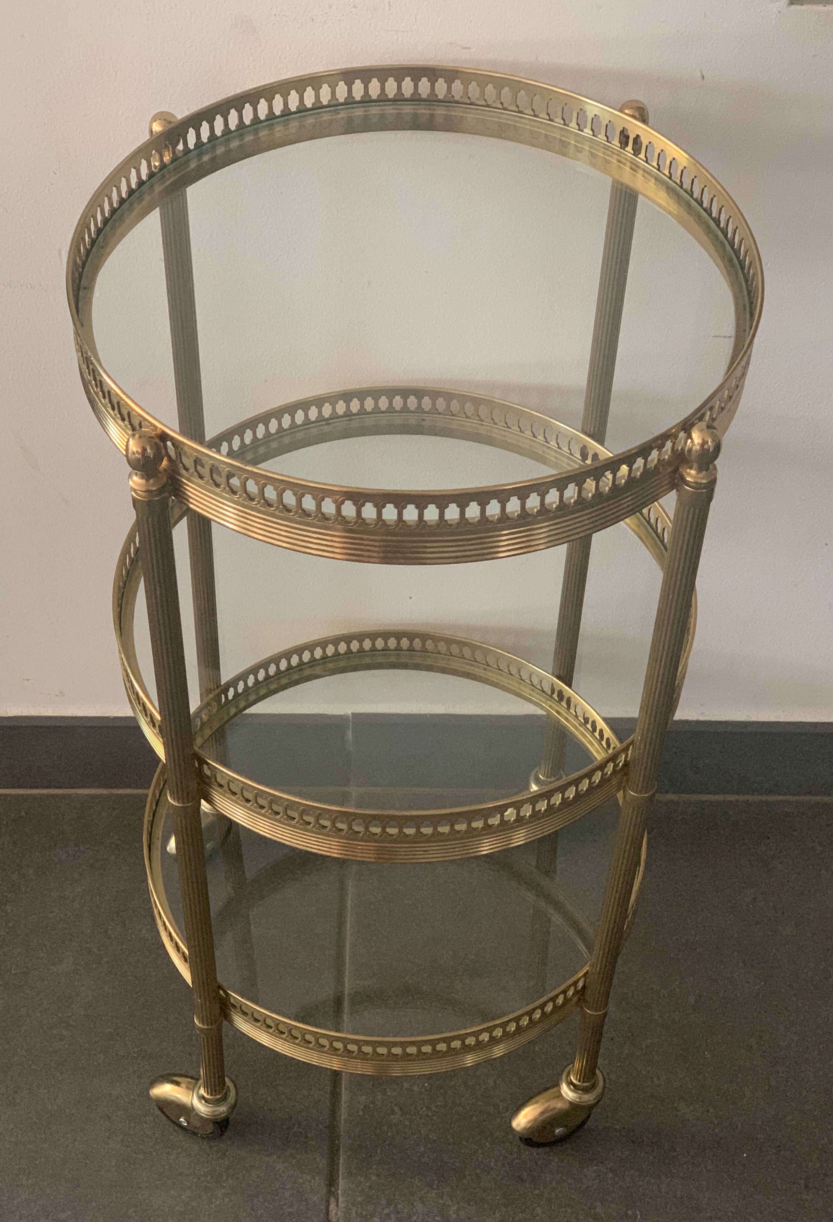 Console table d'appoint roulante et néo classique, en laiton, 1970