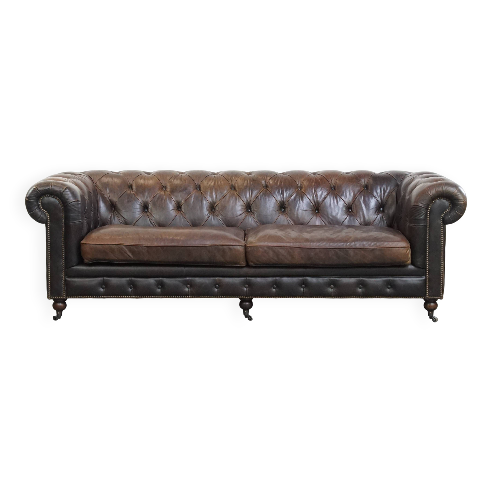 Cowhide Leather 3-Seater Chesterfield Sofa