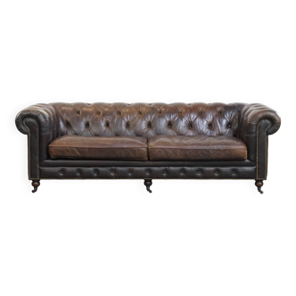 Canapé Chesterfield 3 places en cuir de vache