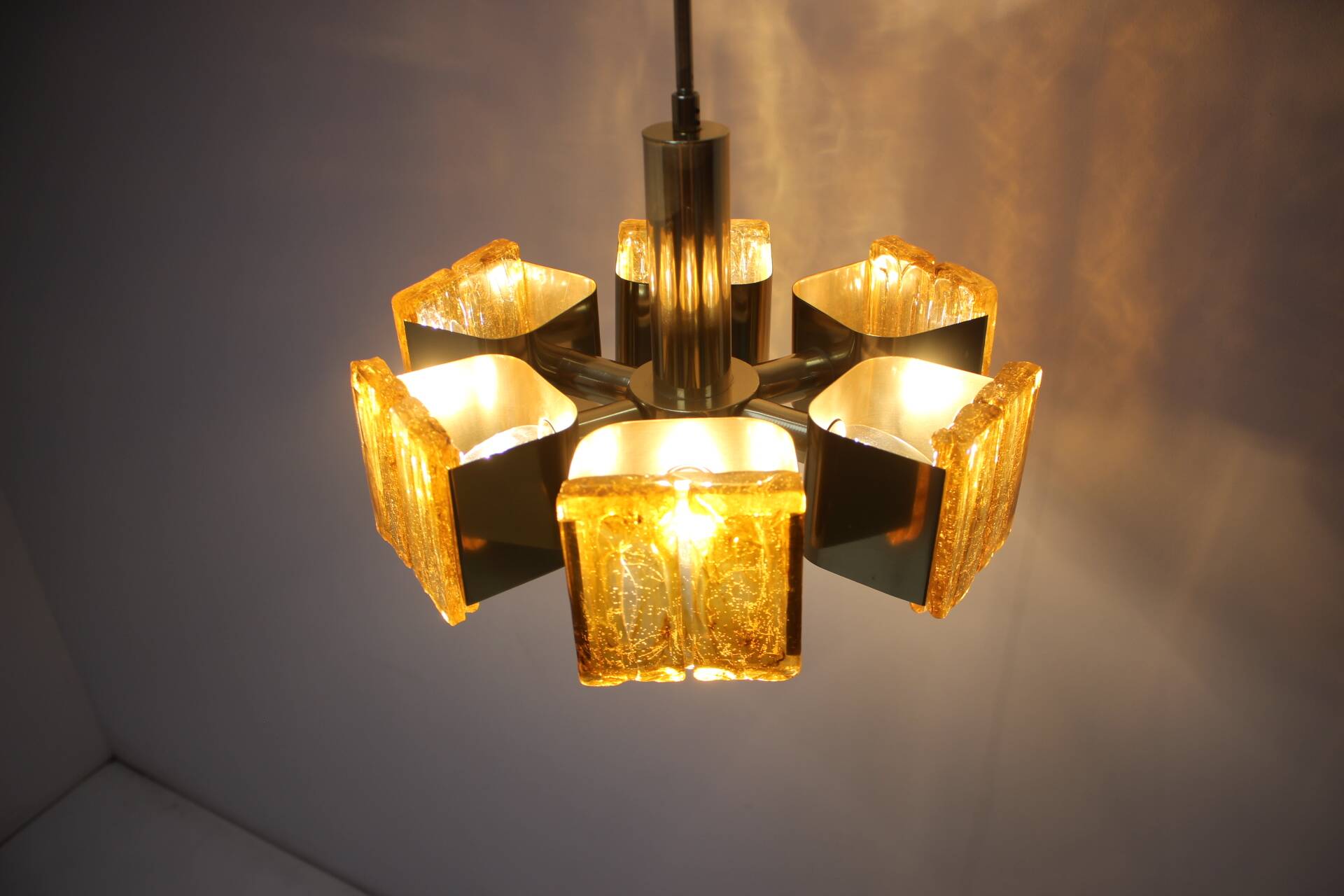 Brass chandelier mid-century design, Hungary 1970s