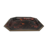 Tray in lucite imitation tortoiseshell and hexagonal brass strap