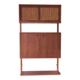 Scandinavian teak bar cabinet, wall-mounted, 1960s