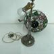 Tiffany style table lamp, stained glass lampshade, silver metal base, Art Nouveau style