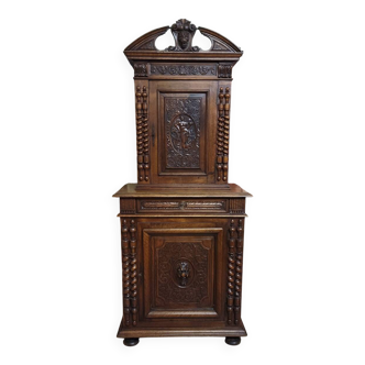 Antique solid walnut piece of furniture, finely carved, in Renaissance style.