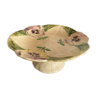 Footed dish in slip, pansy compote dish, Choisy le Roi