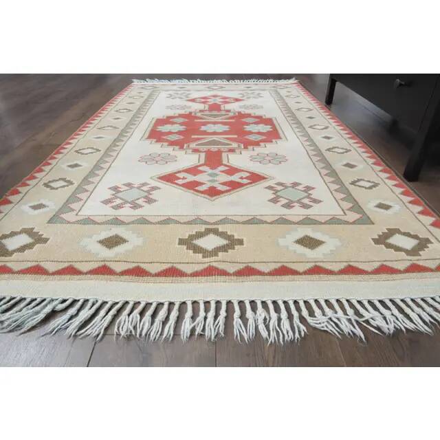 Vintage Turkish Oushak Handmade Wool Cotton Beige Area Rug 115x179