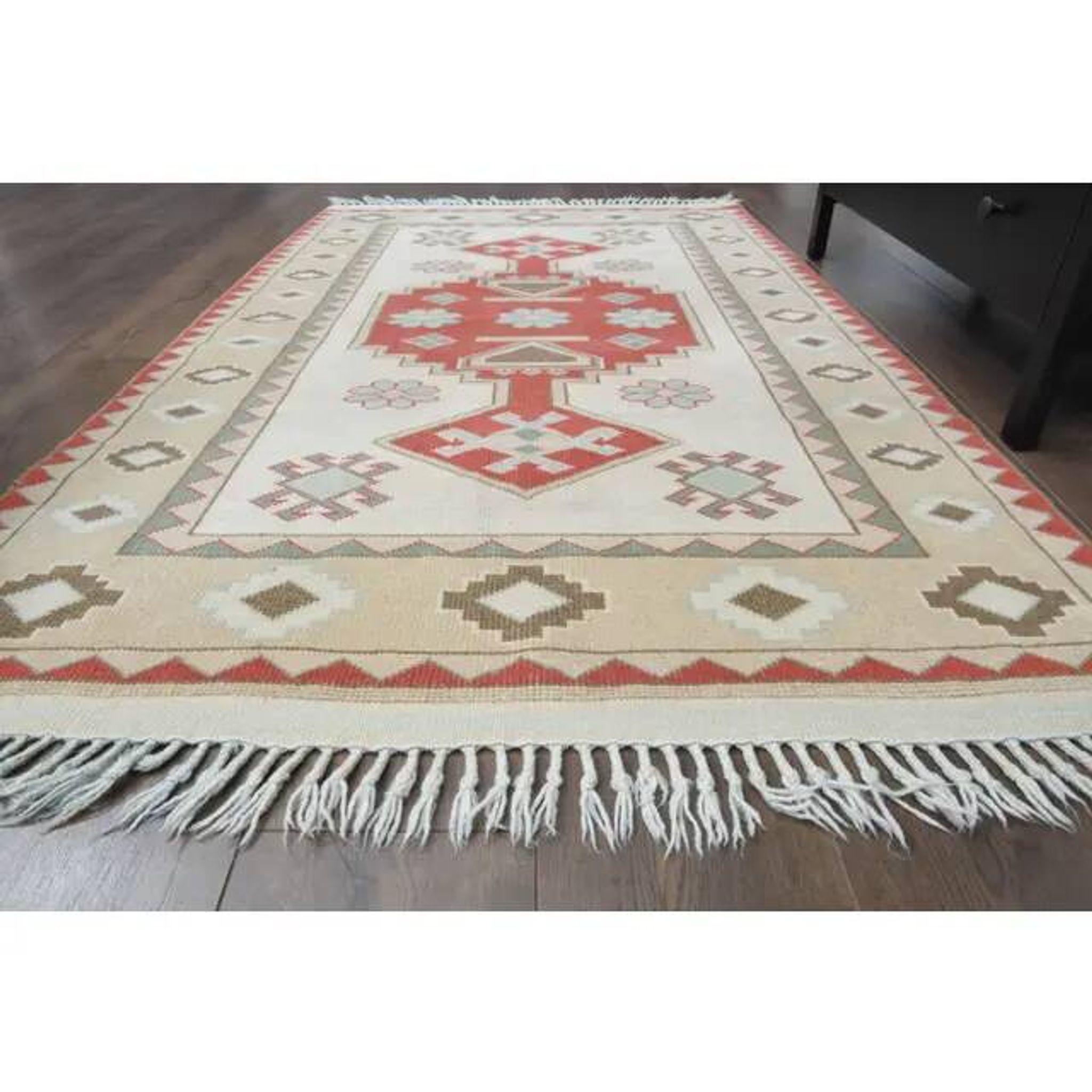 Vintage Turkish Oushak Handmade Wool Cotton Beige Area Rug 115x179