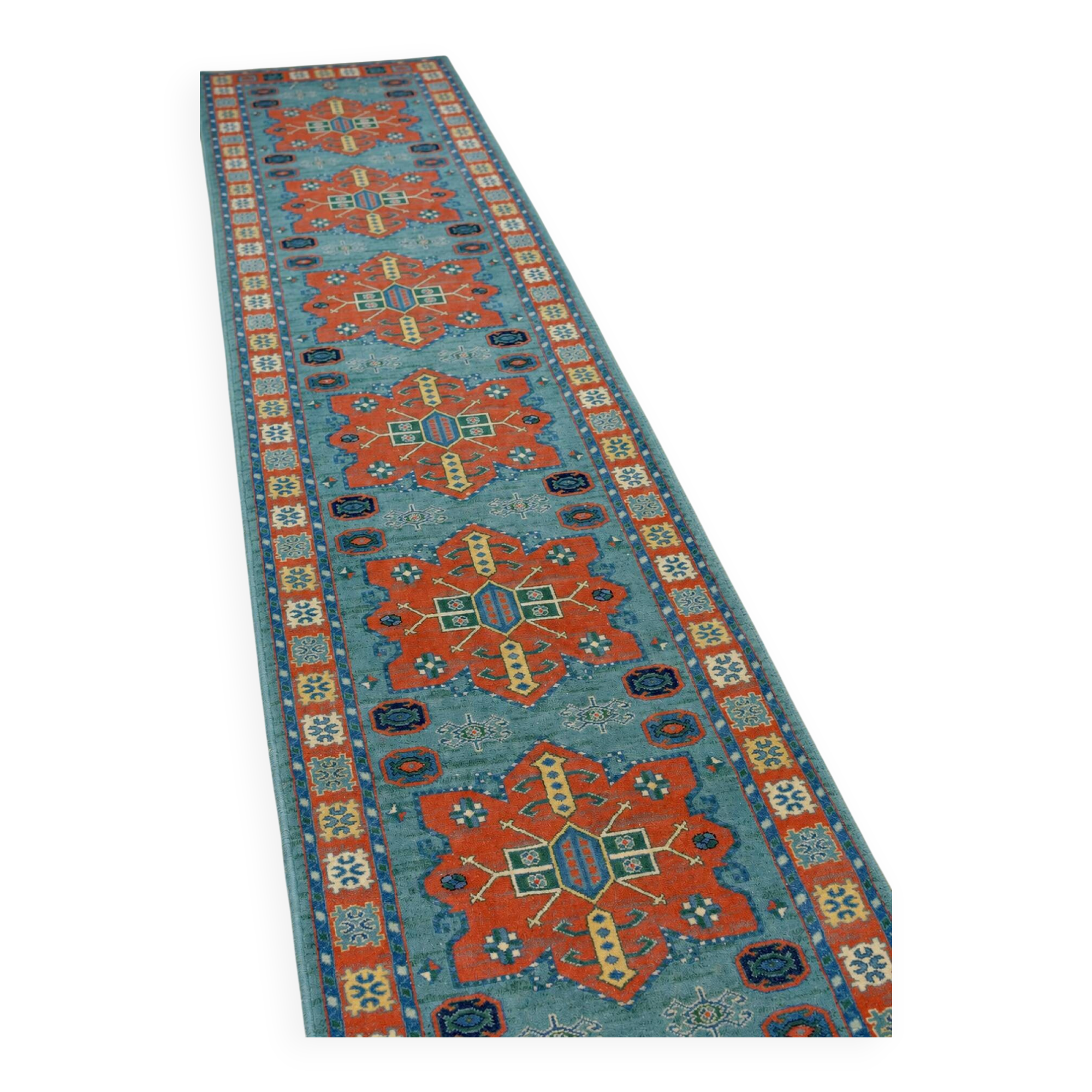Vintage Spanish hallway rug in wool, 70 × 350 cm