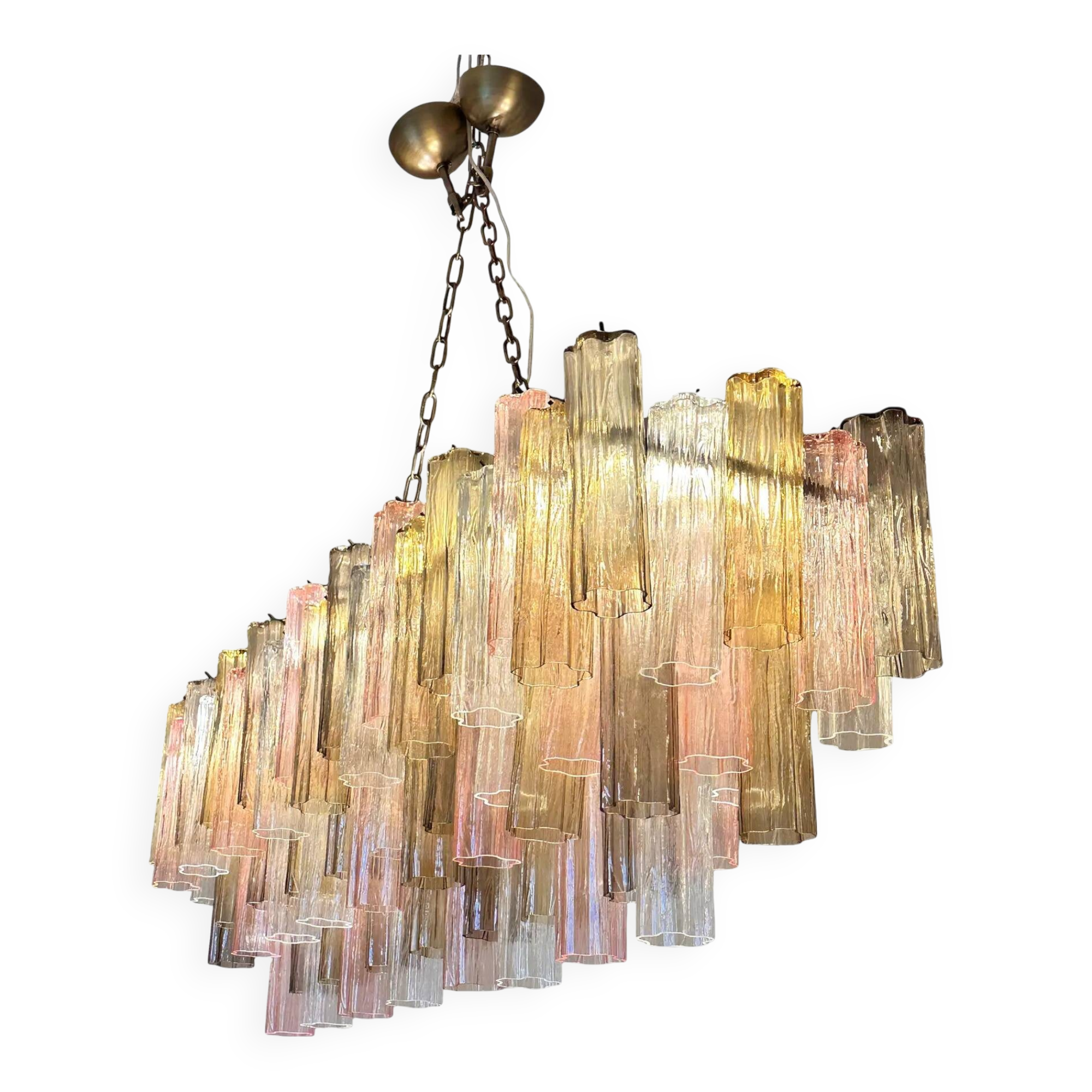 Contemporary Huge Rectangular "Tronchi" Murano Glass Burnished Chandelier