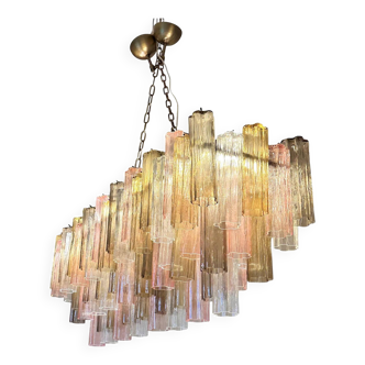 Contemporary Huge Rectangular "Tronchi" Murano Glass Burnished Chandelier