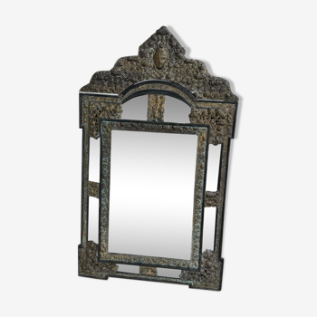 Miroir en laiton et bois noirci de style louis xiii vers 1880 h : 149 cm