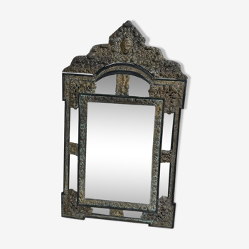 Mirror in brass and blackened wood Louis XIII style around 1880 h: 149 cm