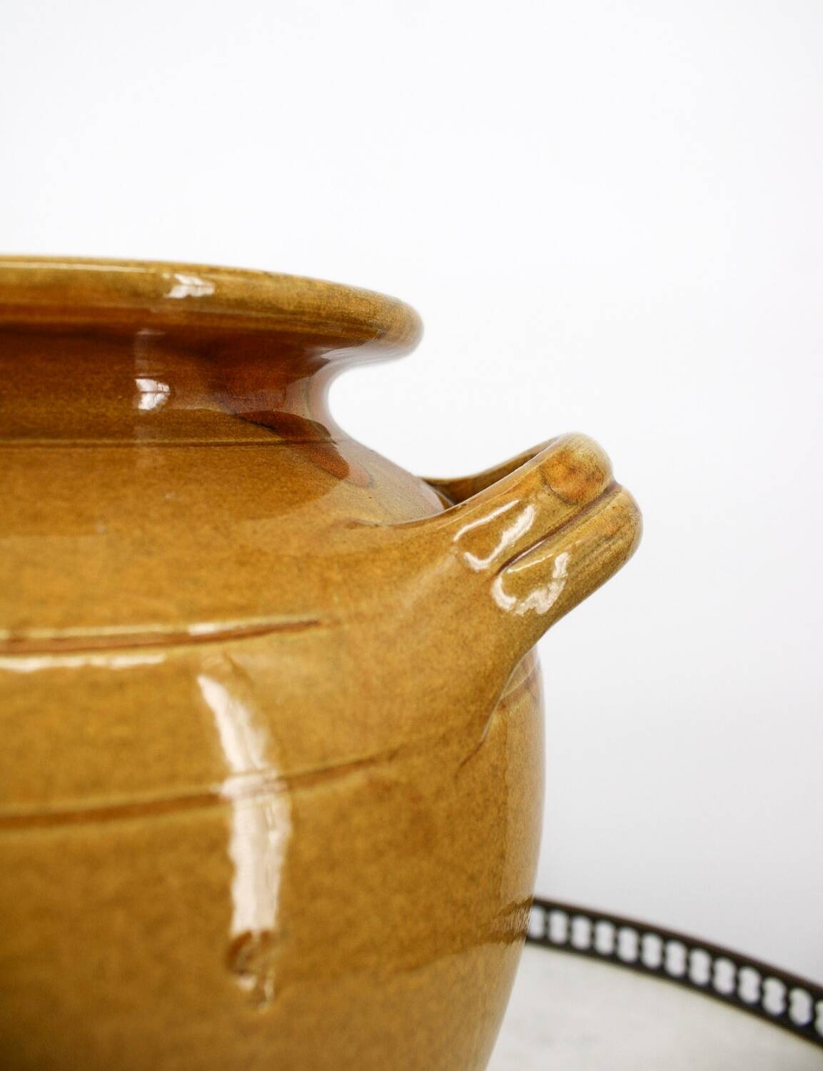 Large vintage yellow glazed terracotta jar vase