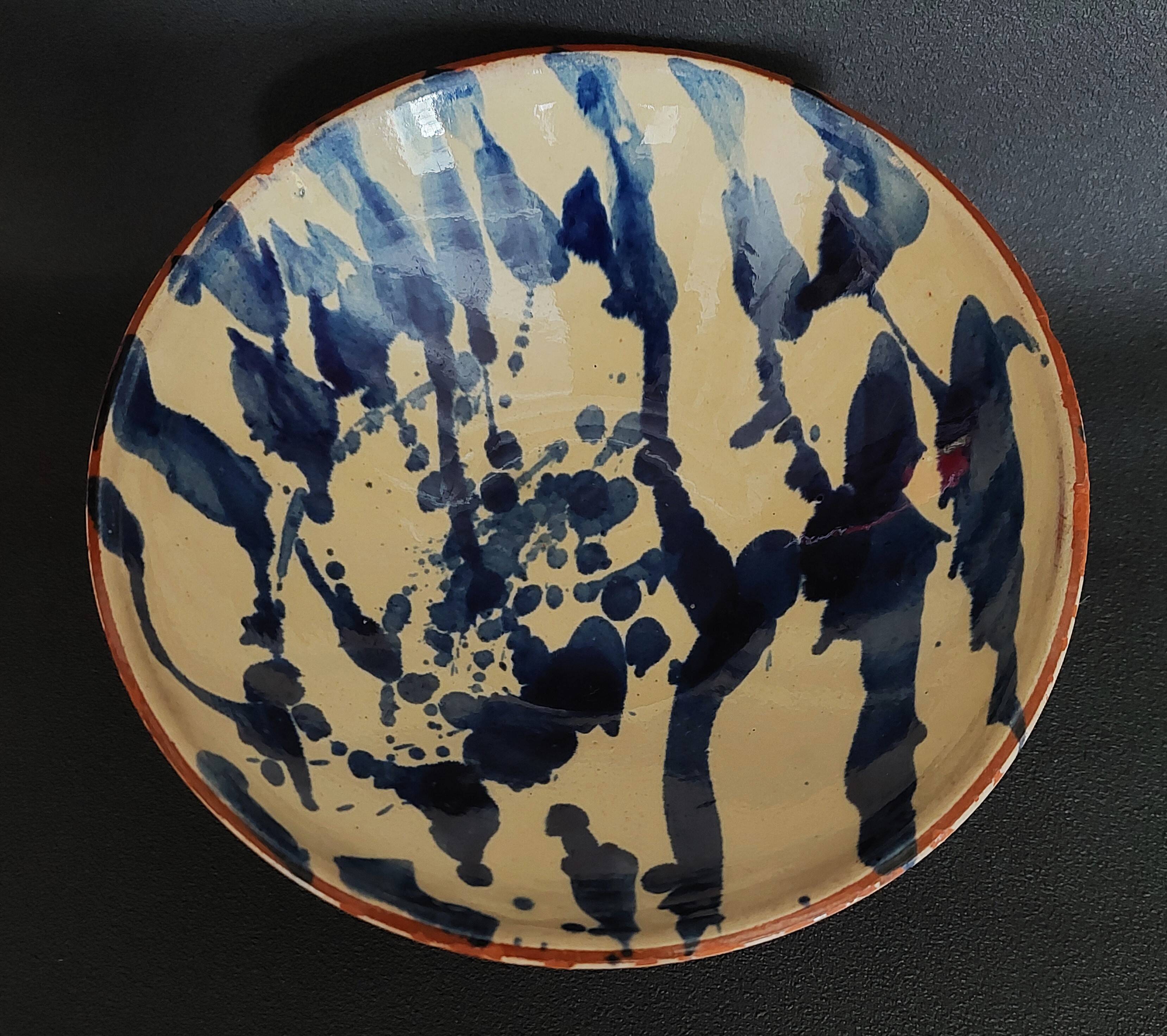 20th century glazed terracotta salad bowl