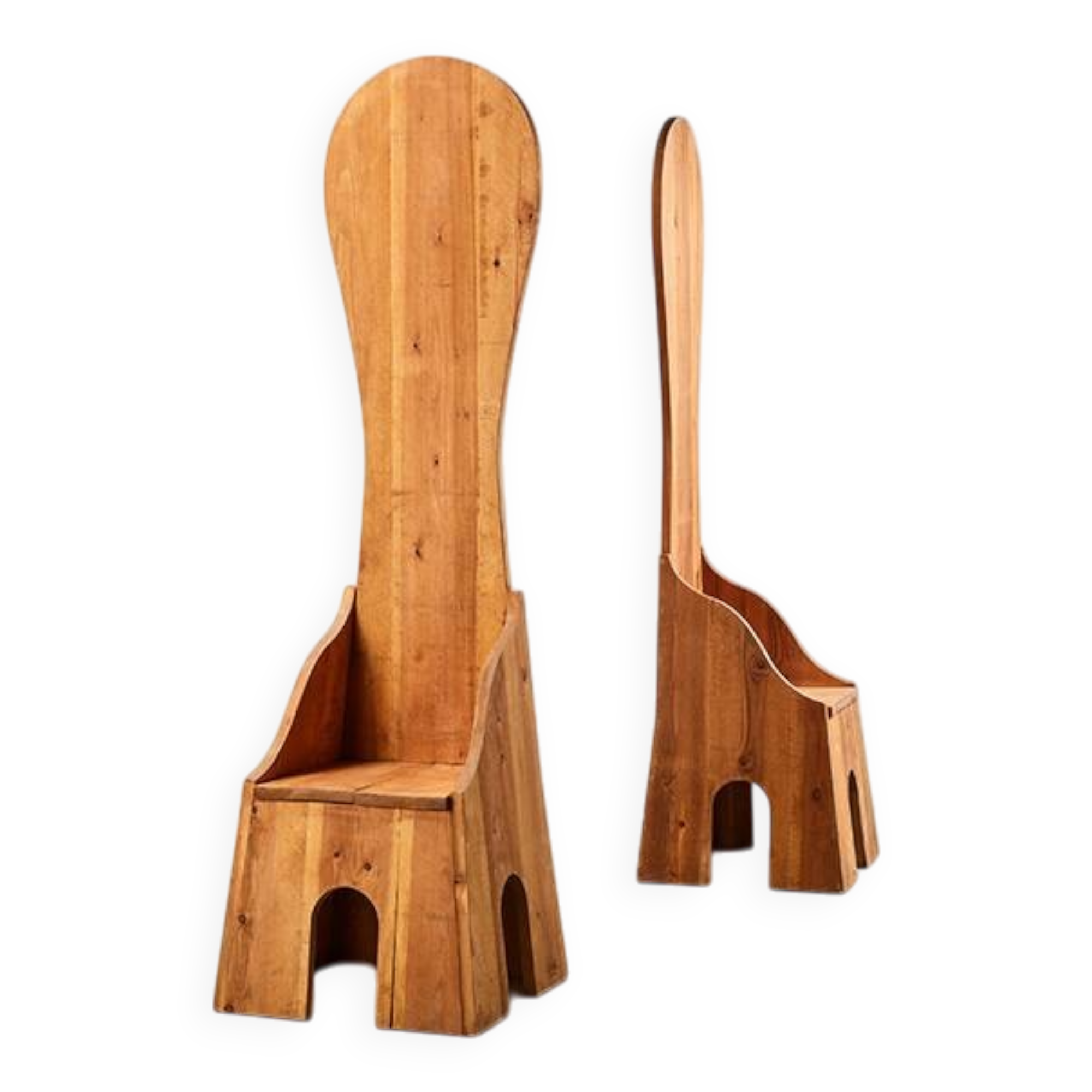 Mario Ceroli Pair of Fratina Chairs for Poltronova Italy 1972