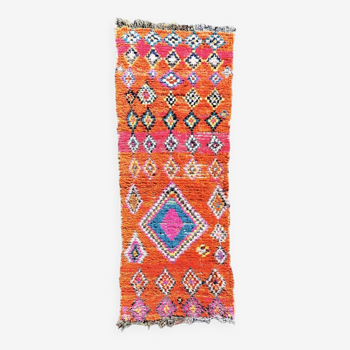 Berber Moroccan Boucherouite Orange cotton rug, 90x230 cm