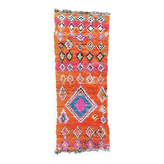 Berber Moroccan Boucherouite Orange cotton rug, 90x230 cm