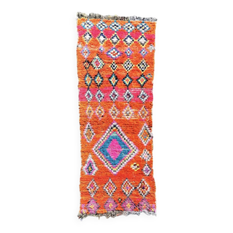 Tapis Berbere Marocain Boucherouite Orange en coton, 90x230 cm