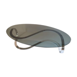 Oval coffee table chrome metal and smoked glass 70s