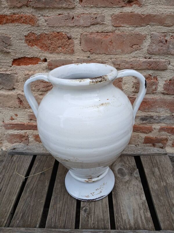 Jarre / poterie en grès vernisse blanc