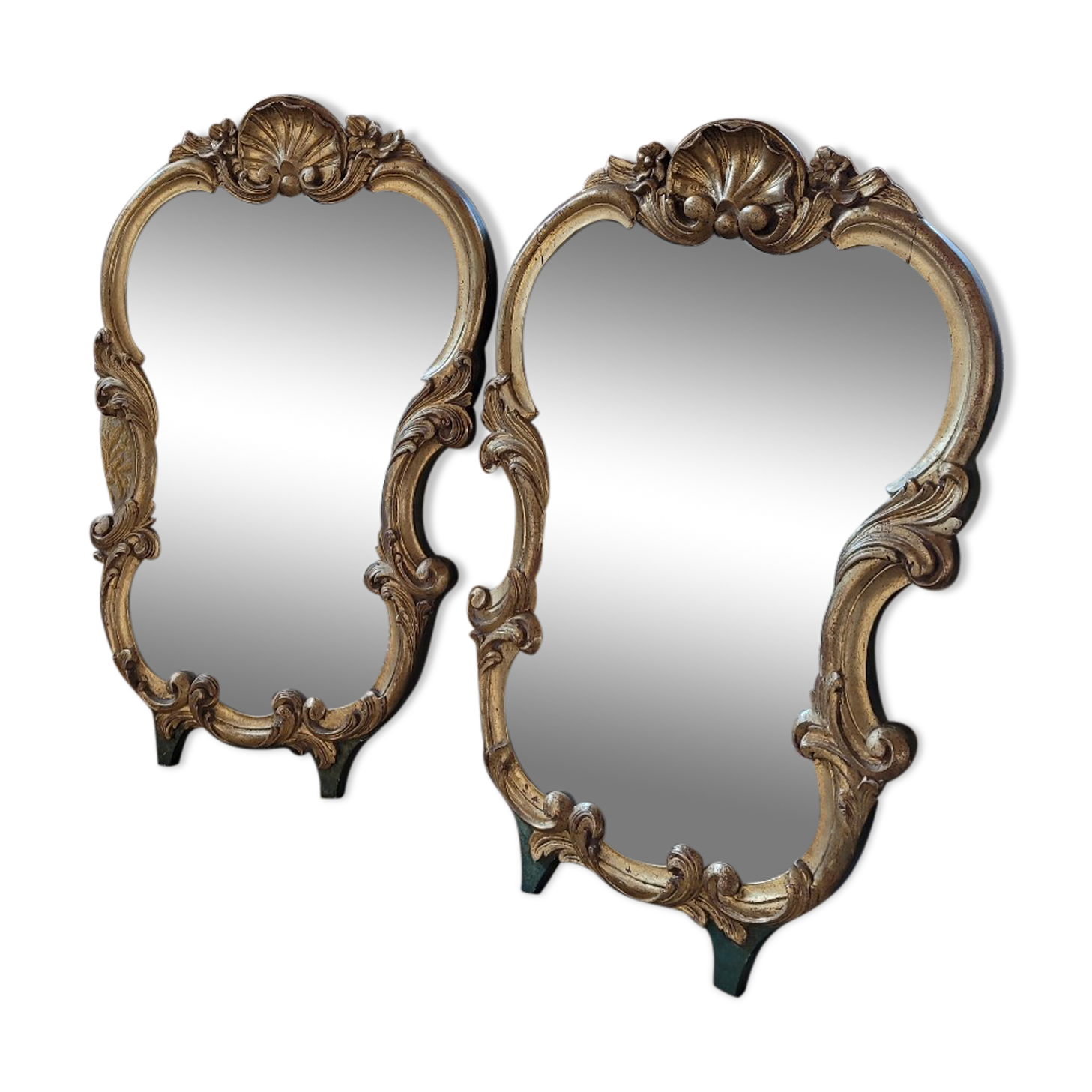 Pair of mirrors style louis xv rocaille in gilded wood carved 1900