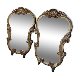 Pair of mirrors style louis xv rocaille in gilded wood carved 1900