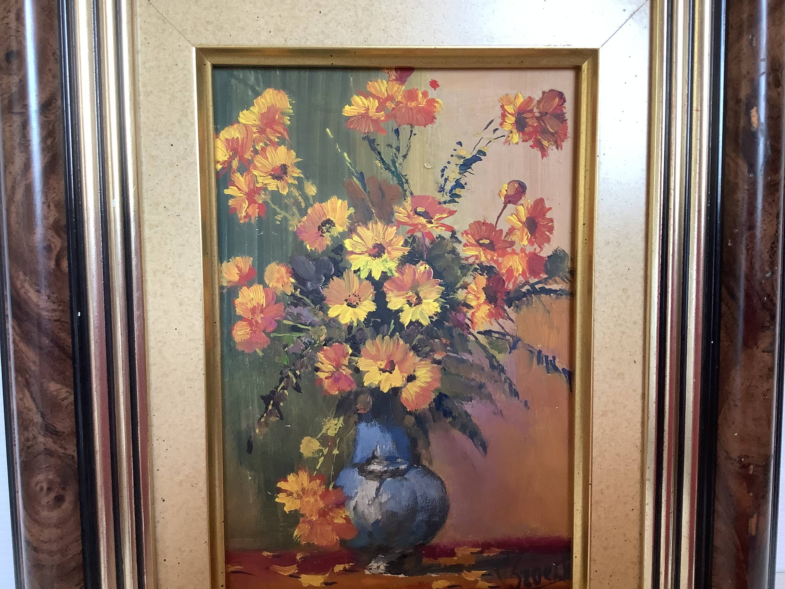 Petit tableau bouquet de fleurs huile sur panneau signée