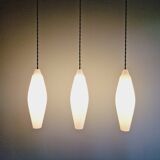 Set of 3 Scandinavian white opaline pendant lights, 1960s