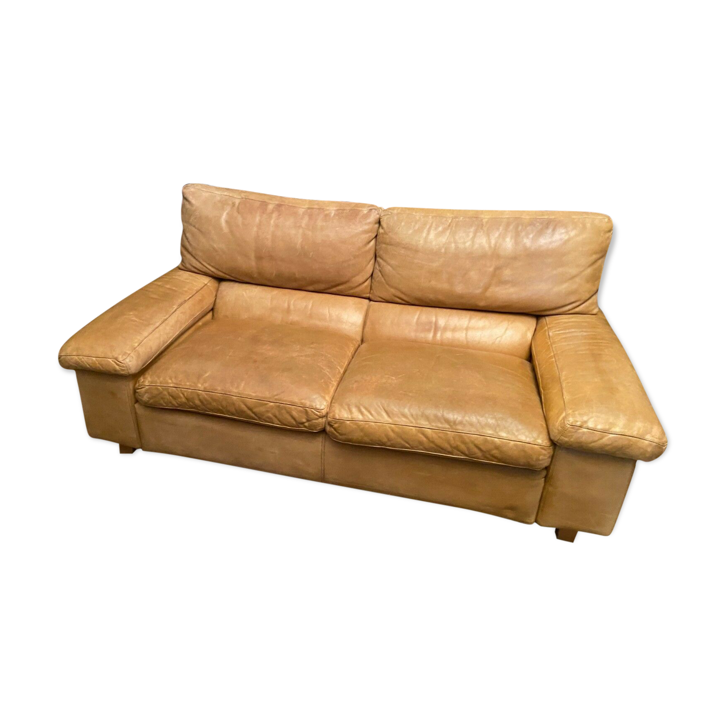 2-seater natural leather sofa from 1970