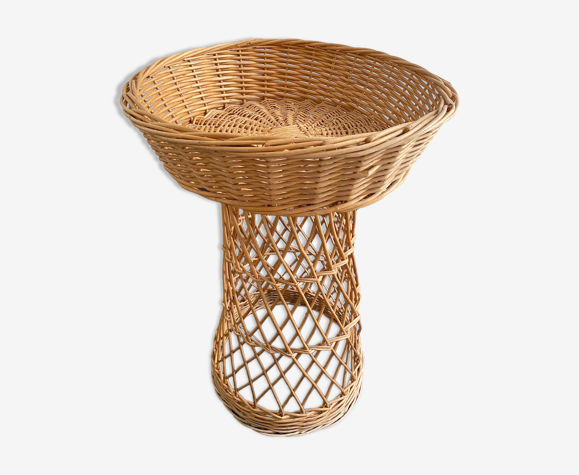 Présentoir corbeille osier rotin porte-plante vintage