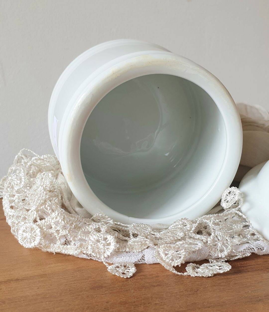 White enameled sugar bowl