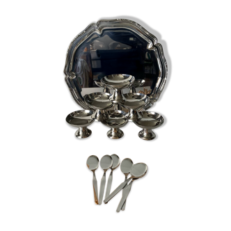 Vintage stainless steel ice cream bowls and tray