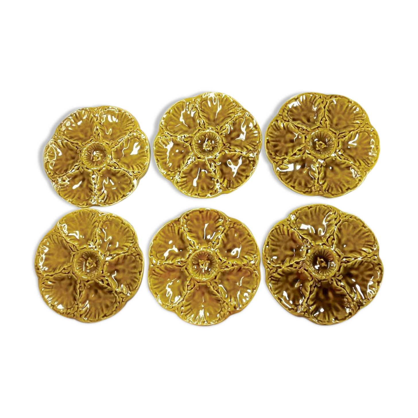 Seashell or oyster plates, Gien earthenware, 1950s