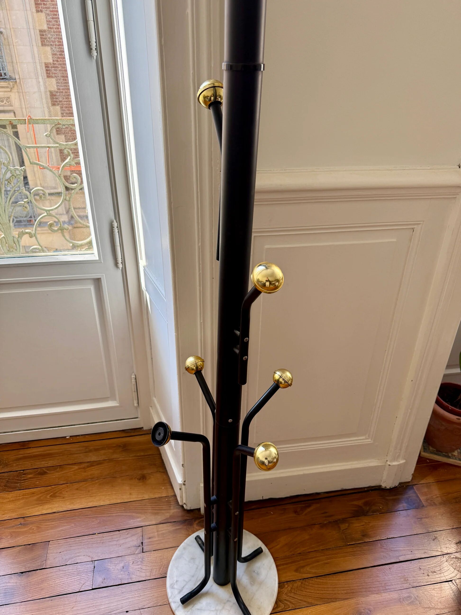 Golden metal coat rack with 14 hooks - 1970s