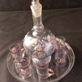 Liquor decanter and 7 matching glasses