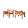 Pair of pine and leather danish mid-century armchairs