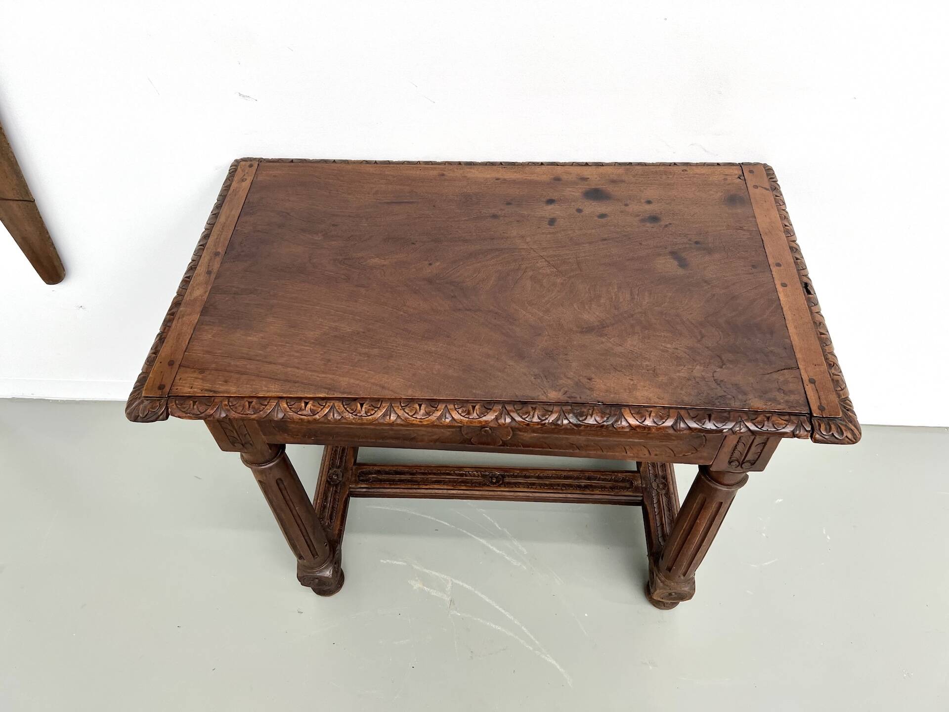 Small carved oak writing table, 19th century