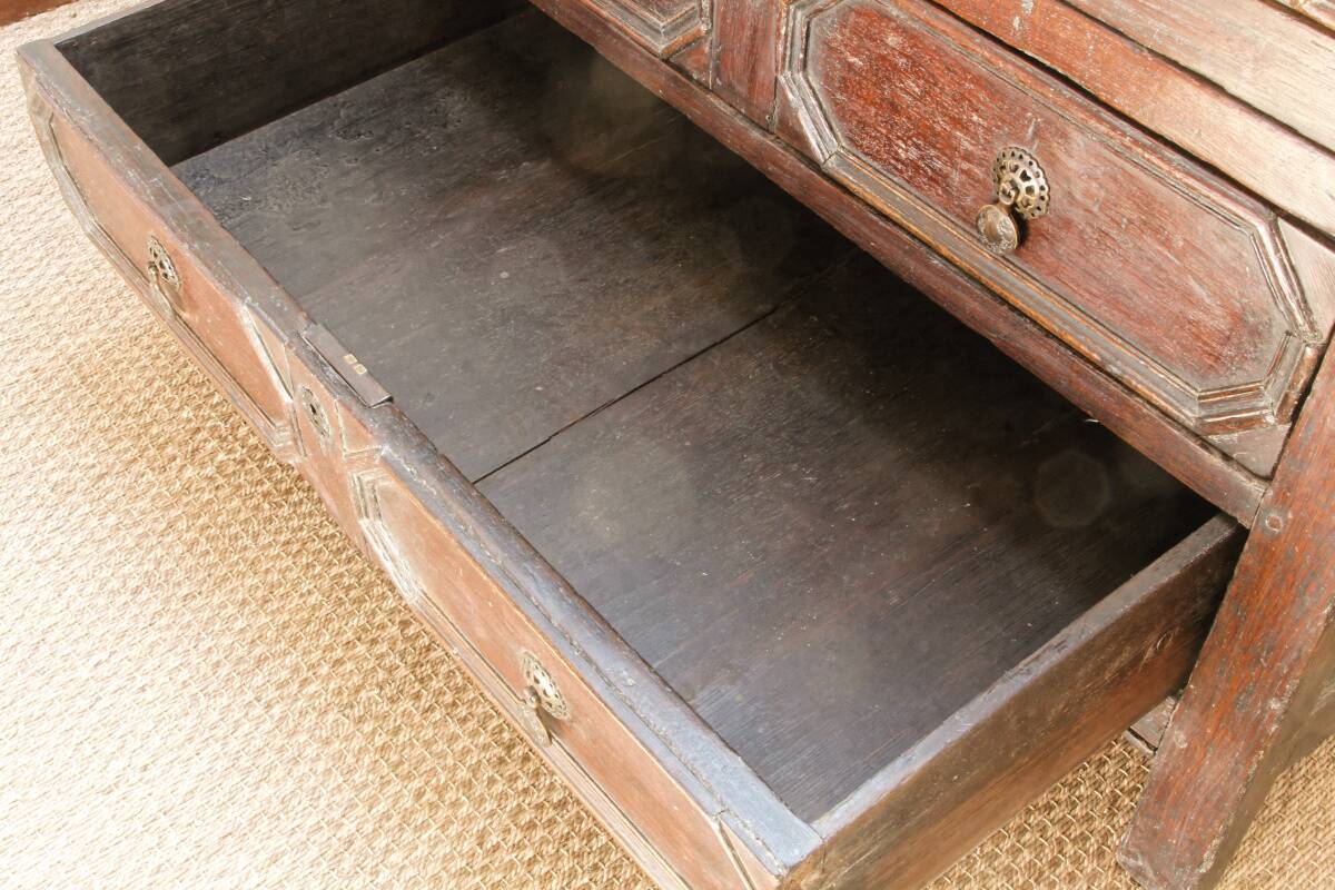English chest of drawers; Charles II period, oak