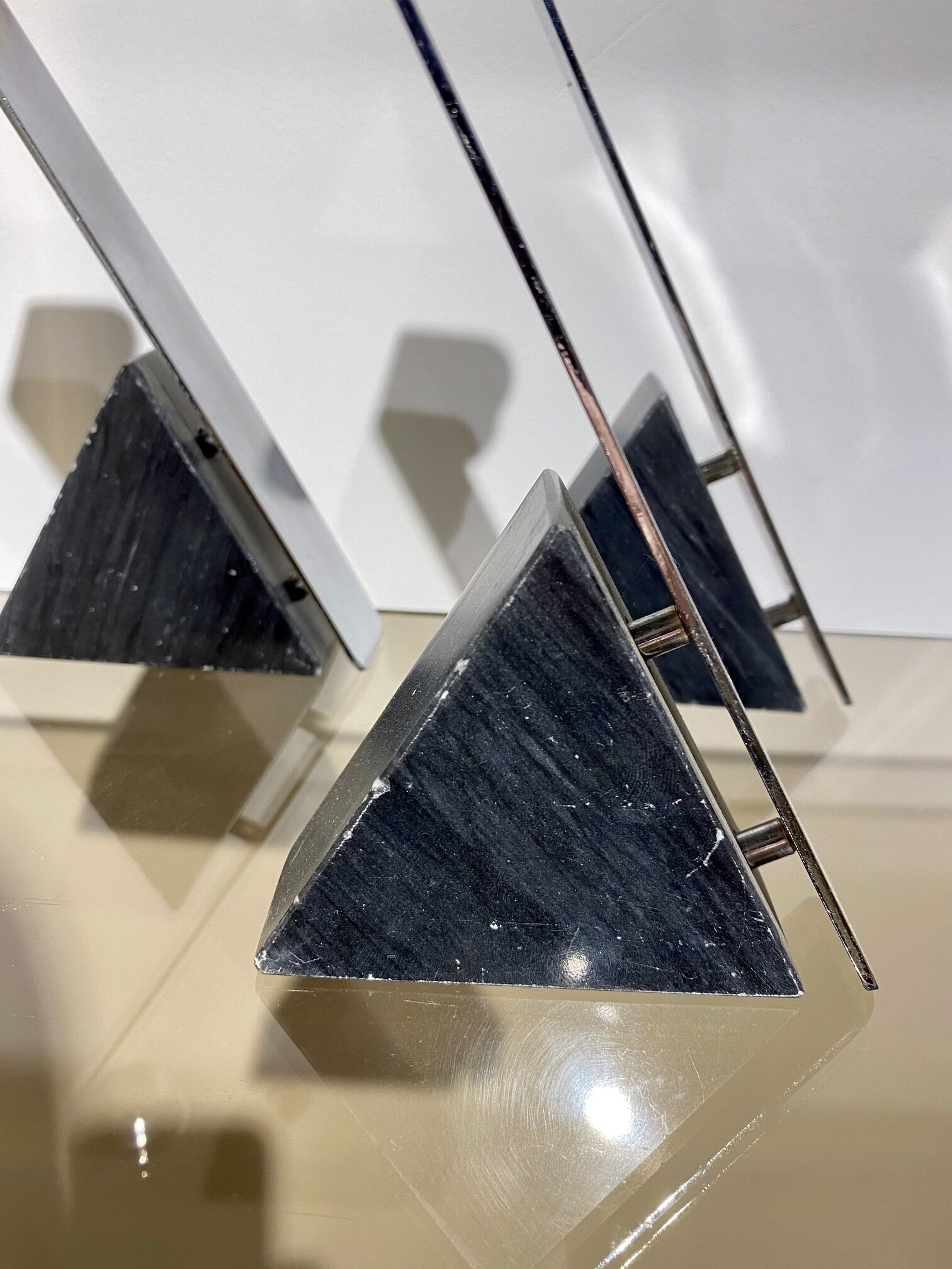 Suite of 3 1970 chrome and marble candlesticks