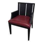 Fauteuil Philippe Hurel Modèle Wallis en cuir rouge et hêtre noir