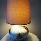 Enamelled ceramic ball lamp signed bossis and fabric lampshade